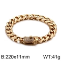 Heren gouden Cubaanse schakelarmband met diamanten gesp en 220x11mm stalen schakels - 11mm Gouden Armband (KB95831-K)