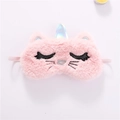 Detail of pink plush sleeping mask with unicorn horn and embroidered cat eyelashes - Light Pink Cat Unicorn