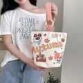 Cream canvas bucket bag with pink handles and cute autumn cat illustration print - Taste of Autumn