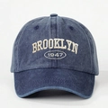 Vintage washed dark blue denim baseball cap with white Brooklyn 1947 embroidery detail - One Size / Navy Blue