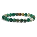 Natural green agate beaded stretch bracelet with polished round gemstone beads - Green Striped Agate / 6mm