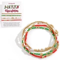 Makroaufnahme von 4-lagigem Weihnachts-Perlenarmband in Rot, Grün und Gold Tönen - Weihnachtsfarben Stil A Mit Wunschkarte (5er-Set)