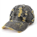 Vintage washed denim baseball cap with distressed details and yellow contrast lining - Adjustable / Denim Black-Yellow