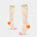 Knee-high compression socks with pink and orange hearts on cream base with orange heel - S/M / Grey Color Hearts (Grey Multicolor)
