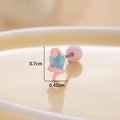 Pink flamingo stud earring with blue heart zircon on titanium steel screw back post - Aquamarine