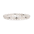 Detail of 6mm translucent frosted white beads and polished silver spacer beads on a bracelet - 6mm White Stone