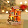 Lighted miniature Christmas house with snow-covered red brick resin detailing - Red Brick Snow House Style (Q-J64)