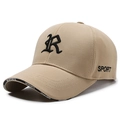 Khaki cotton baseball cap with embroidered R logo and sport detail on the side - Beige