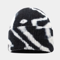 Detailed close-up of a black and white tie-dye ribbed knit beanie with cuffed edge - Black White Graffiti Tie Dye (8#)