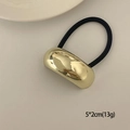 Golden geometric metal hair tie with black elastic band, size 5x2cm and 13g weight - Oversized Single Row Gold