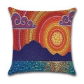 Detailed view of linen cushion cover featuring pointillism landscape and sunrise pattern - Landscape Sunrise Dot Art / 45*45cm (No Insert)