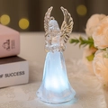 LED acrylic angel figurine holding a book with glowing colorful lights and wings - Small Reading Angel (White Light)