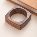 Macro detail of square wooden bangle showing layered brown wood textures and craftsmanship - L412-2 Dark Coffee Square