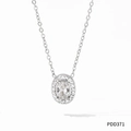 Silver titanium steel necklace with an oval pendant featuring micro-pave clear crystals - Silver Oval Transparent Zirconia Style (PDD371)