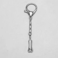 Polished silver metal keychain with lobster clasp and round bell-shaped charm pendant - Letter I