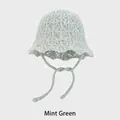 Chapeau cloche en tricot vert menthe avec motif crochet ajouré et rubans élégants - Taille Unique (54-58CM) / Vert menthe