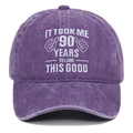 Distressed cotton baseball cap in deep purple with 90th birthday embroidery and thumb icon - Adjustable / Purple