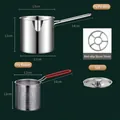 Stainless steel deep fryer set with 304 fry pot, red handle basket, and lid dimensions - Fryer Pot + Basket + Stove Rack + Lid / 304 Stainless Steel