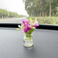 Miniature car dashboard vase with purple and white artificial flowers in glass bottle - Rose Red Bell Flower