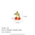 18K gold plated stainless steel cherry enamel pendant with detailed size measurements - Single Cherry Pendant (Gold-6)
