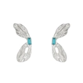 Silver liquid butterfly wing earrings featuring rectangular blue gemstone accents - Blue Gemstone Butterfly (8020)