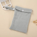 Gray muslin baby organizer bag with snap closure and portable hanging strap for strollers - Bean Green