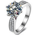 Bague classique en moissanite argentée avec grand diamant rond et pavé étincelant - Ouvert Réglable / Anneau Pavé Multi-rangs (MS027)