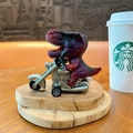 Miniature red T-Rex dinosaur riding silver motorcycle pull-back toy model ornament - Inertial Motorcycle Dinosaur - Overlord Red