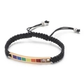 Barra de esmalte arcoíris en pulsera trenzada negra con cierre ajustable de cordón - Estilo Trenzado de Arco Iris de Oro Rosa (KB161259-WGSF)