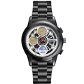 Orologio al quarzo da uomo con cinturino in metallo nero e quadrante con fasi lunari - Nero