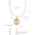Elegante collana di perle d'acqua dolce con ciondolo in acciaio al titanio e zirconi - Collana Perla Pendente Ovale (P1518)