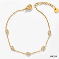 Golden stainless steel anklet with five teardrop-shaped clear zircon stones and lobster clasp - Gold White Zircon Anklet (JAK324)