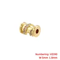 Detailed view of gold-plated hollow wheel bead with inlaid cubic zirconia, 5mm by 8mm - Cylindrical Zirconia Style (VZ390) / 5*8mm / Gold