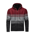 Cardigan da uomo con cappuccio, strisce rosse, grigie, nere e chiusura lampo integrale - M / Rosso
