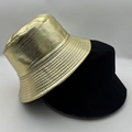 Detail showing metallic gold coating and classic black cotton texture on bucket hats - Gold Coated Metallic 2-Piece Set (25)