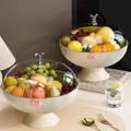 Set di vassoi per frutta avorio con fiocco rosa e manico a orsetto argento sul coperchio - Set di 2 + Regalo / Bianco Crema