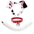Dreiteiliges Dalmatiner Cosplay Set mit Hundeohren Stirnband Halsband und Plüschschwanz - Halbschwarze Ohren 3-Teiliges Set