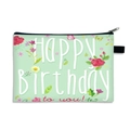 Light green Happy Birthday makeup pouch with floral patterns and black zipper strap - Light Green Floral Butterfly (35)