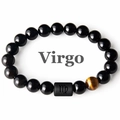 Bracelet constellation Vierge en onyx noir avec oeil de tigre et perle mate gravée - Vierge (Type 02)