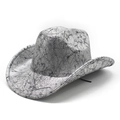 Vintage silver western cowboy hat with distressed crackle texture and wide brim - M (56-59cm) / Silver