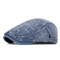 Coppola in denim blu scuro con cuciture a rombi bianchi e fibbie metalliche vintage - Regolabile / Blu