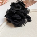 Detailed view of elegant black gauze rose hair claw clip with a light organza texture - Black Gauze Flower Style