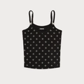 Black slim fit cropped tank top with white cross print and adjustable shoulder straps - XS / Black Garden Print