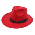 Classic red wool felt fedora hat with black ribbon and side bow in a 45-degree side view - Red