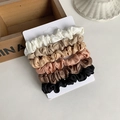 Set of 5 matte satin scrunchies in neutral earth tones on white display card - Earth Tone