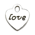 Vintage silver heart charm with Love engraving and top loop for necklace pendants - Letter Love Heart (8005)