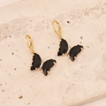 Elegante 18K Gold Schmetterling Ohrringe mit schwarzen Flügeln und Mikrodiamanten auf Stein - Schwarz