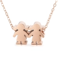 Rose gold necklace with two little girls holding hands silhouette pendant on white background - Rose Gold Two Girls Holding Hands (KN197041-K)