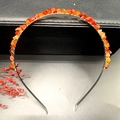 Handmade headband with orange-red raw crystal stones on a silver metal frame - Red Agate + Silver Band