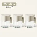 Set of 3 glass seasoning jars in warm grey with ergonomic handles and airtight lids - Set of 3 / Warm Gray